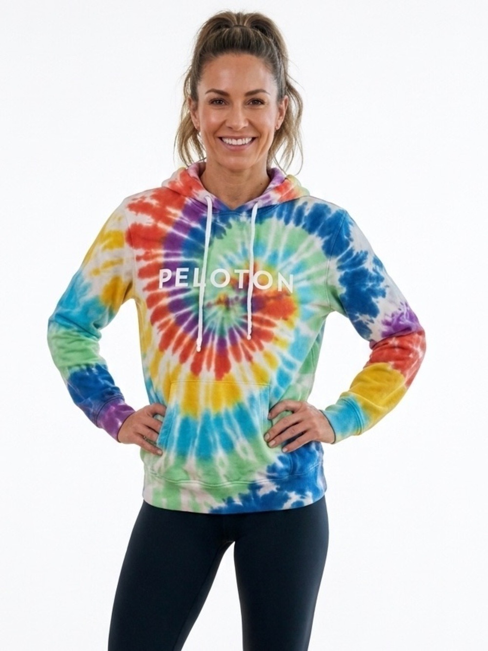 Spiritual Gangster +Peloton Tie-Dye Pullover Hoodie in Multicolor Spiral Medium